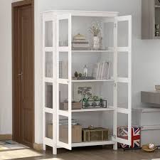 Fufu Gaga 35 4 In Wide X 70 9 In Height White Wood 4 Tier Shelves Accent Bookcase Bookshelf With 2 Doors