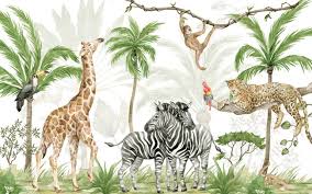 Jungle Animals Tropical Safari Wall Mural