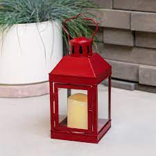 Red Outdoor Lantern With Candle 9 Inch Decorative Lantern Led Flameless Pillar Candle Waterproof For Indoor Outdoor Farmhouse Patio Decor Bat