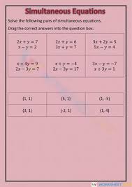 Simultaneous Equations Worksheet