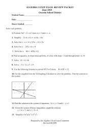 Algebra I Exit Exam Review Packet June