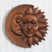 Cedar Wood Sun And Moon Wall Plaque