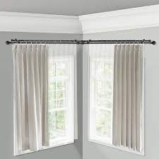 Emoh 13 16 Dia Adjustable Corner Window Double Curtain Rod 28 To 48 Each Side In Black With Elliana Finials