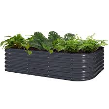 Veikous 8 Ft X 2 Ft X 1 4 Ft Galvanized Raised Garden Bed 9 In 1 Planter Box Outdoor Dark Gray