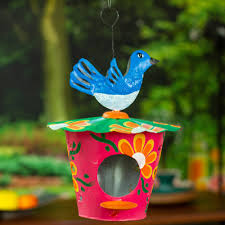 Handcrafted Fl Tin Birdhouse And
