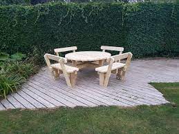 Round Garden Picnic Table Bench Set