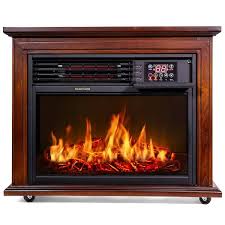Xtremepowerus 28 5 In Freestanding Compact Infrared Quartz Electric Fireplace Heater With Remote Control In Walnut Brown