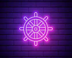Ship Wheel Neon Icon Elements