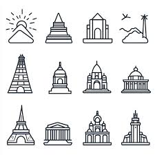 Famous Landmarks Line Icon Set