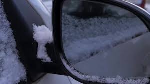 Car Wing Mirror Covered In Snow And Ice