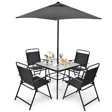 Clihome 6 Pieces Patio Dining Set With Umbrella Size Grey