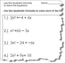 Equations Quadratic Formula Worksheets