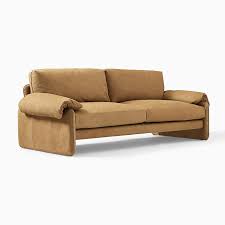 Parry Leather 86 Sofa Concealed Support Nubuck Leather 3d Fiber Fawn West Elm