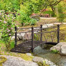 Outsunny 3 3 Classic Garden Bridge Metal Arc Footbridge With Safety Railings Decorative