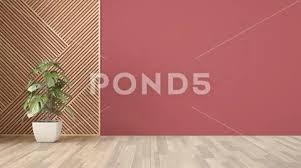 Empty Room With Wooden Panel And Potted