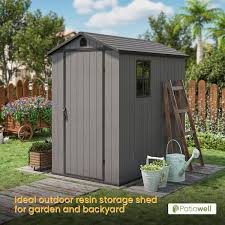 4 Ft W X 6 Ft D Outdoor Storage Gray Plastic Shed With Sloping Roof And Lockable Door In Gray 23 Sq Ft