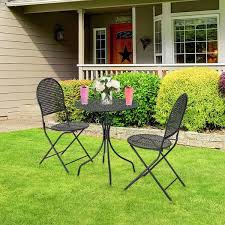 3 Piece Metal Patio Conversation Set Outdoor Patio Bistro Set Furniture Table And Folding Chair