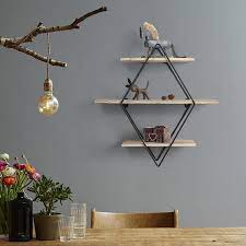 Floating Diamond Wall Shelf Retro Wood