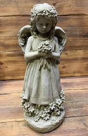 Angel Cherub With Flowers Statue