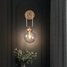 Uolfin Modern Globe Wall Sconce Light Naomi 1 Light Antique Gold Dome Wall Light With Clear Glass Shade