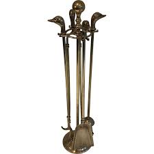 Vintage Brass Fire Set With Duck Heads