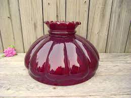 Antique Lamp Shade Ruby Red Glass Melon