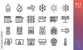 Heating And Cooling Icons Set Set Of