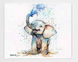 Baby Elephant Watercolor Oil Painting