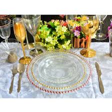Clear Glass Plates With Gold Beads