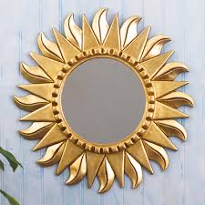 Round Wood And Bronze Leaf Sun Wall