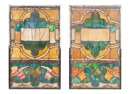 Pair Of Arts Crafts Stained Glass Windows