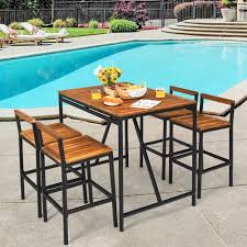 Gymax 5pcs Patio Bar Table Set Pe