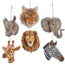 Set Of Six Jungle Animal Head Ornaments