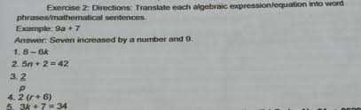 Translate Each Algebraic Expression