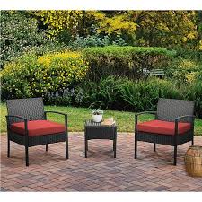 Boyel Living 3 Pieces Wicker Patio Conversation Set 2 People Rattan Sofa Seating And Coffee Table Group Outdoor Set With Red Cushions