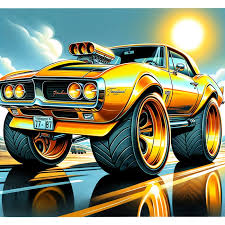 Yellow Pro Street 1967 Firebird Cartoon