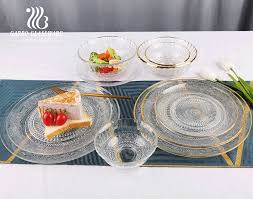 Gold Rim Dinner Plate Set Glass Plates