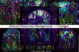 Stained Glass Purple Irises Backgrounds