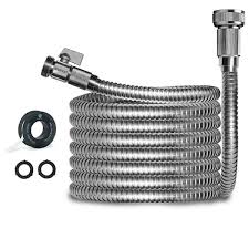 Morvat Heavy Duty 10 Foot Stainless Steel Garden Hose With All Brass Shut Off Valve Kink And Tangle Free Crush And Puncture Resistant Includes