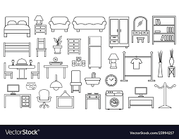 Furniture Icon Set Outline On White