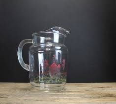 Vintage Glass Water Pitcher With Barn