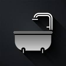 Silver Bathtub Icon Isolated On Black