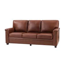 Brown Leather Rectangle 3 Seat Sofa