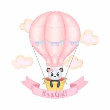 Cute Panda On Pink Hot Air Balloon Baby