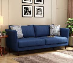 3 Seater Fabric Sofa Cotton Iris Blue