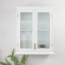 White Reeded Glass Wall Cabinet Flora