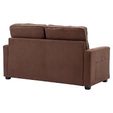 60 In W Square Arm Chenille Modern Rectangle Pull Out Sofa Bed In Brown With Side Pocket