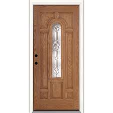 Feather River Doors 37 5 In X 81 625 In Medina Zinc Center Arch Lite Stained Light Oak Right Hand Inswing Fiberglass Prehung Front Door
