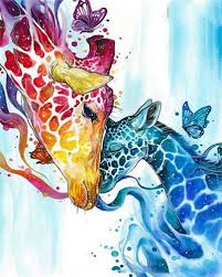 Colourful Giraffe And Her Babe Animals