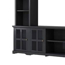 Harper Bright Designs Black Minimalism Style Tv Stand Fits Tv S Up To 70 In With 3 Tier Shelves And Tempered Glass Door